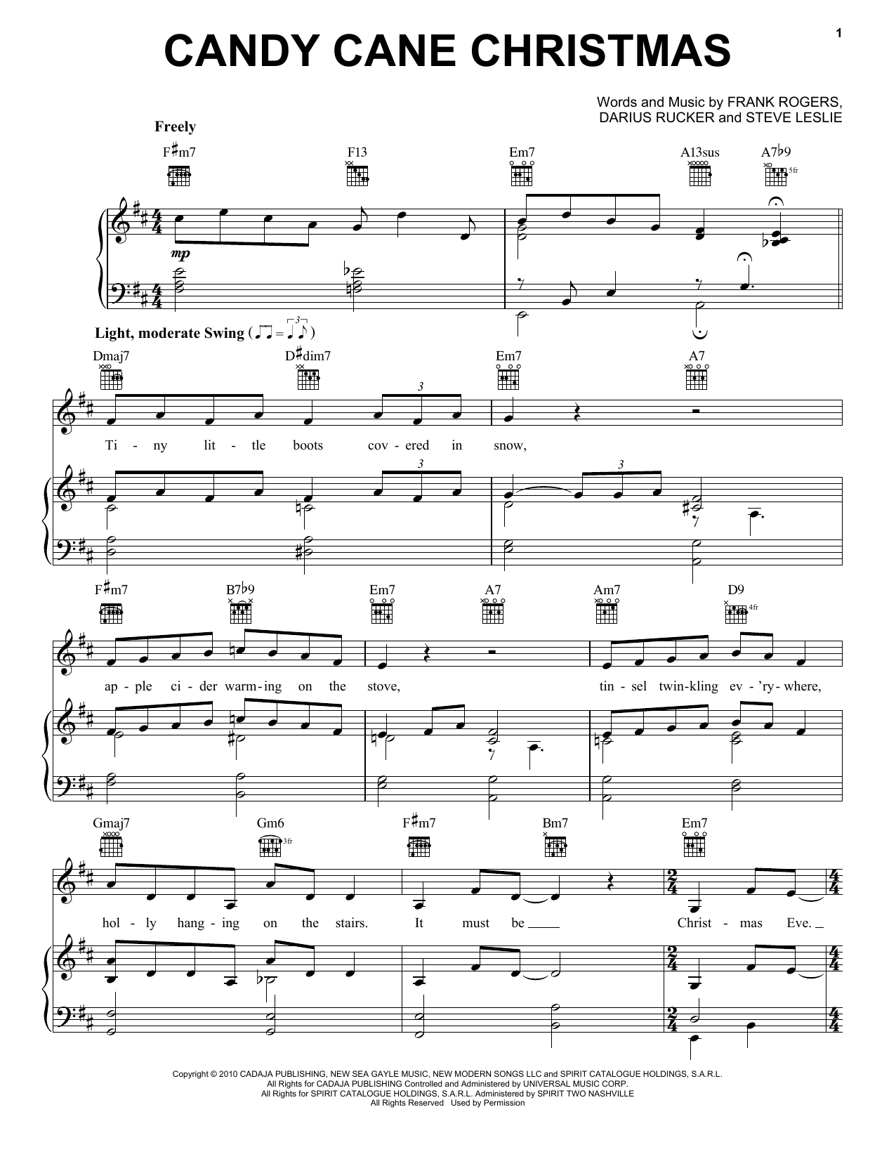 Darius Rucker Candy Cane Christmas sheet music notes and chords arranged for Piano, Vocal & Guitar Chords (Right-Hand Melody)