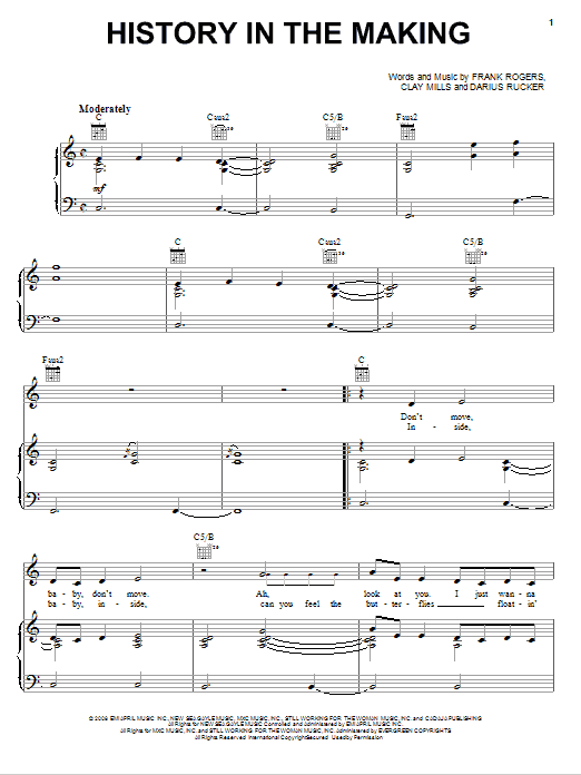 Darius Rucker History In The Making sheet music notes and chords arranged for Piano, Vocal & Guitar Chords (Right-Hand Melody)