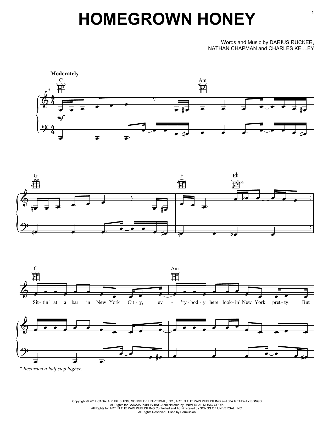 Darius Rucker Homegrown Honey sheet music notes and chords arranged for Piano, Vocal & Guitar Chords (Right-Hand Melody)