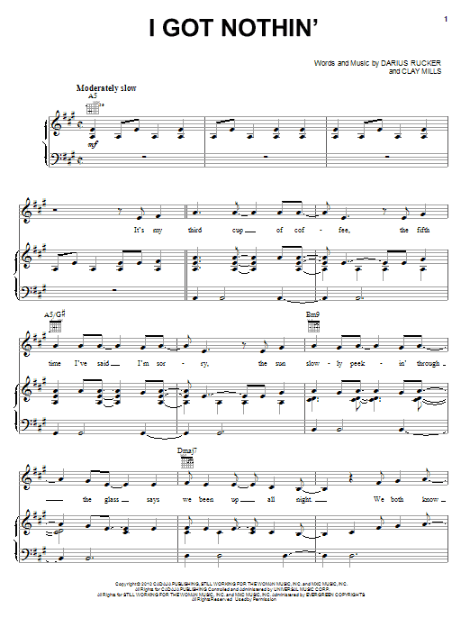 Darius Rucker I Got Nothin' sheet music notes and chords arranged for Piano, Vocal & Guitar Chords (Right-Hand Melody)