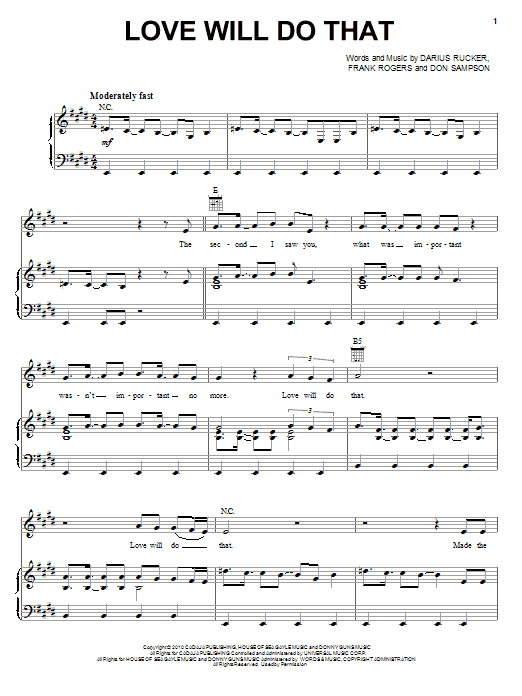 Darius Rucker Love Will Do That sheet music notes and chords arranged for Piano, Vocal & Guitar Chords (Right-Hand Melody)