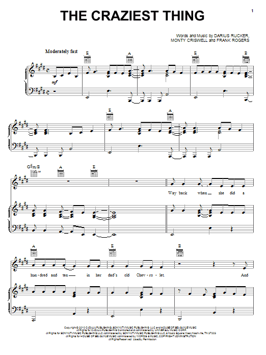 Darius Rucker The Craziest Thing sheet music notes and chords arranged for Piano, Vocal & Guitar Chords (Right-Hand Melody)