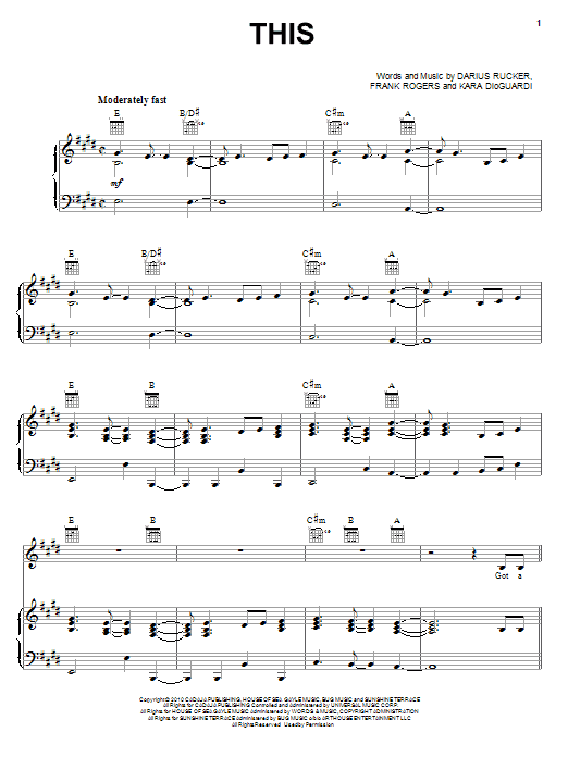 Darius Rucker This sheet music notes and chords arranged for Piano, Vocal & Guitar Chords (Right-Hand Melody)