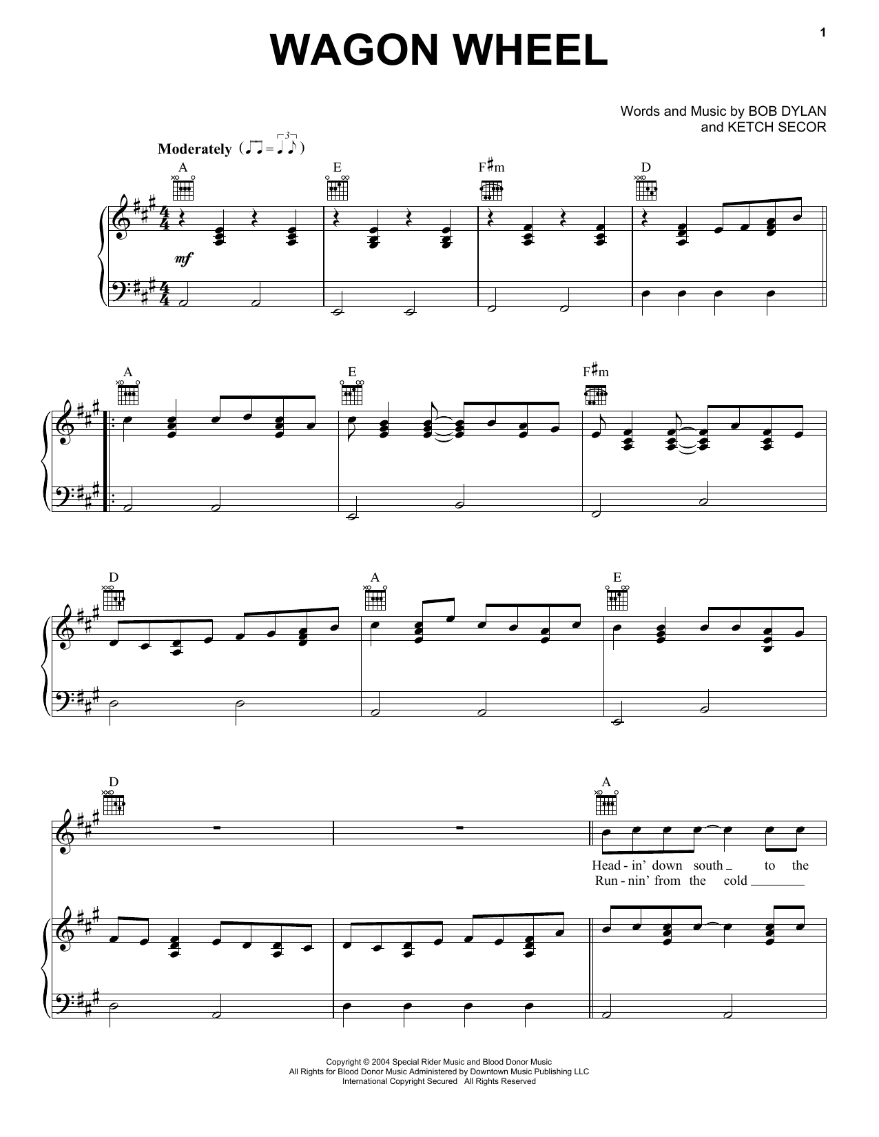 Darius Rucker Wagon Wheel sheet music notes and chords arranged for Guitar Tab (Single Guitar)