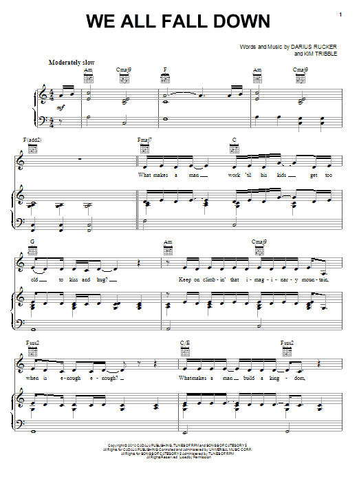 Darius Rucker We All Fall Down sheet music notes and chords arranged for Piano, Vocal & Guitar Chords (Right-Hand Melody)