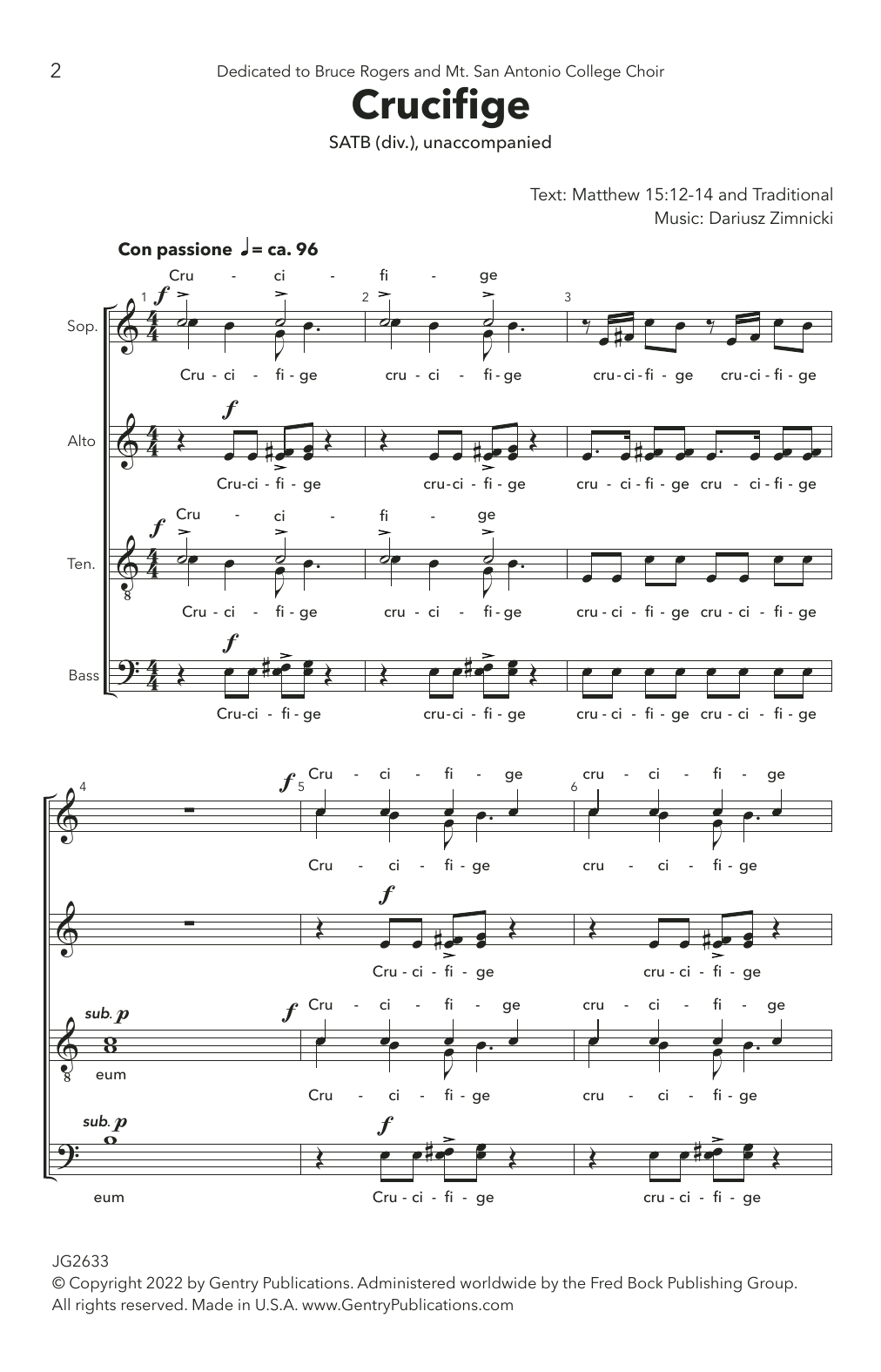 Dariusz Zimnicki Crucifige sheet music notes and chords arranged for Choir