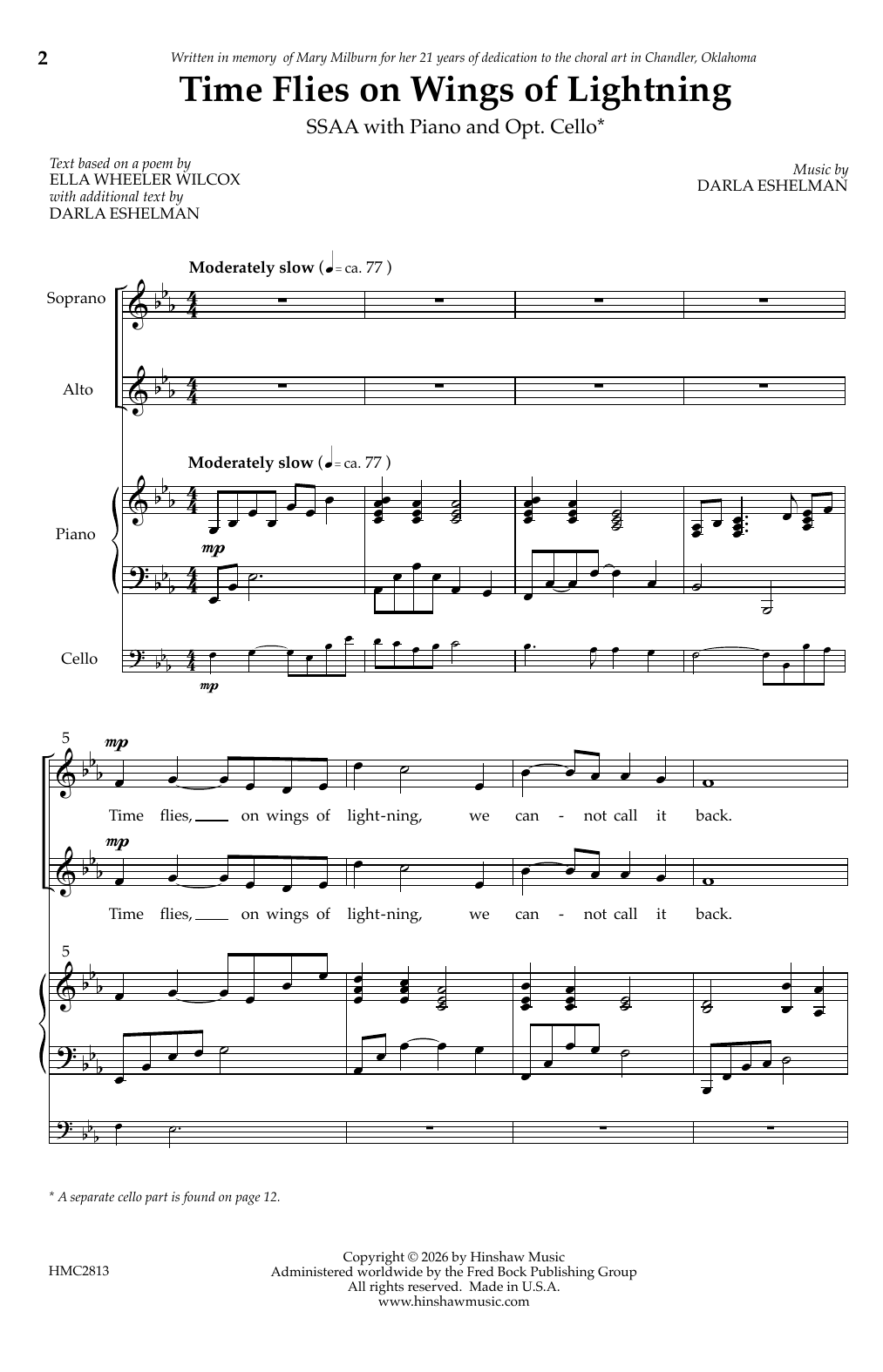 Darla Eshelman Time Flies On Wings Of Lightning sheet music notes and chords arranged for Choir