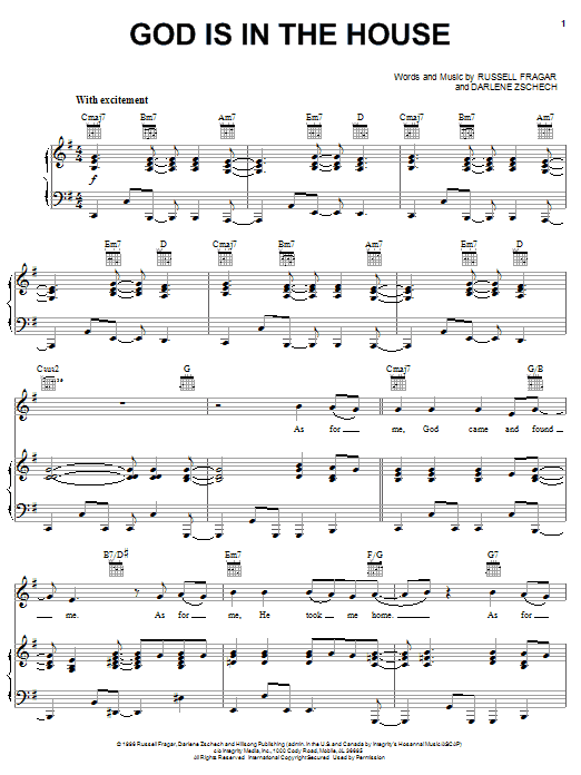 Darlene Zschech God Is In The House sheet music notes and chords arranged for Piano, Vocal & Guitar Chords (Right-Hand Melody)