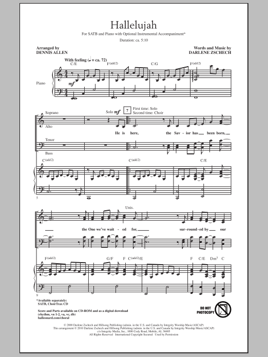 Darlene Zschech Hallelujah (arr. Dennis Allen) sheet music notes and chords arranged for SATB Choir