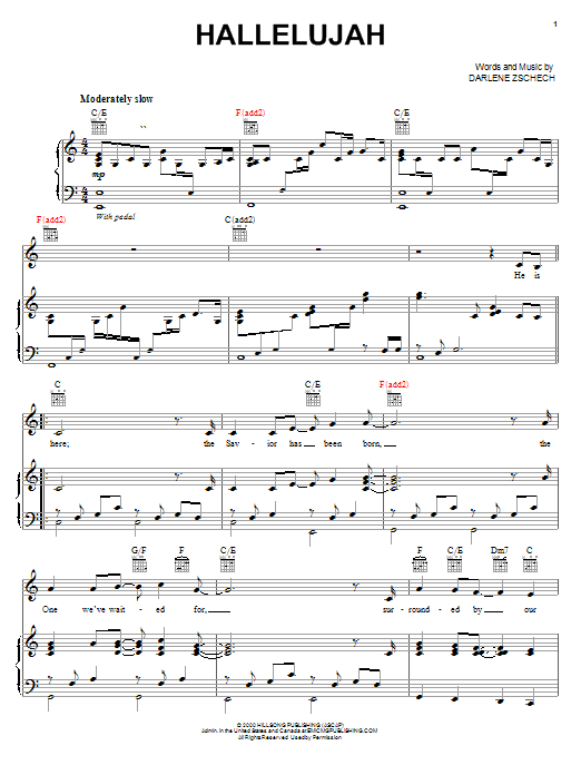 Darlene Zschech Hallelujah sheet music notes and chords arranged for Piano, Vocal & Guitar Chords (Right-Hand Melody)