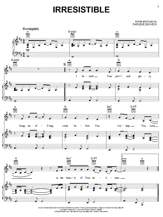 Darlene Zschech Irresistible sheet music notes and chords arranged for Piano, Vocal & Guitar Chords (Right-Hand Melody)