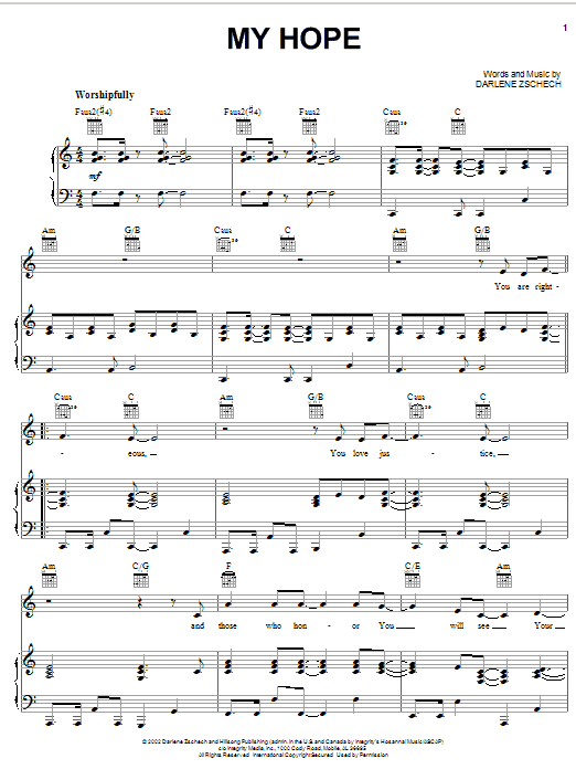 Darlene Zschech My Hope sheet music notes and chords arranged for Piano, Vocal & Guitar Chords (Right-Hand Melody)
