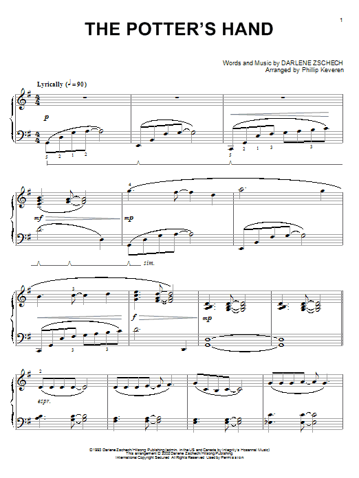 Darlene Zschech The Potter's Hand (arr. Phillip Keveren) sheet music notes and chords arranged for Big Note Piano