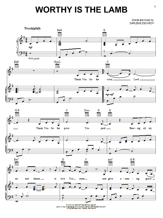 Darlene Zschech Worthy Is The Lamb sheet music notes and chords arranged for Piano, Vocal & Guitar Chords (Right-Hand Melody)