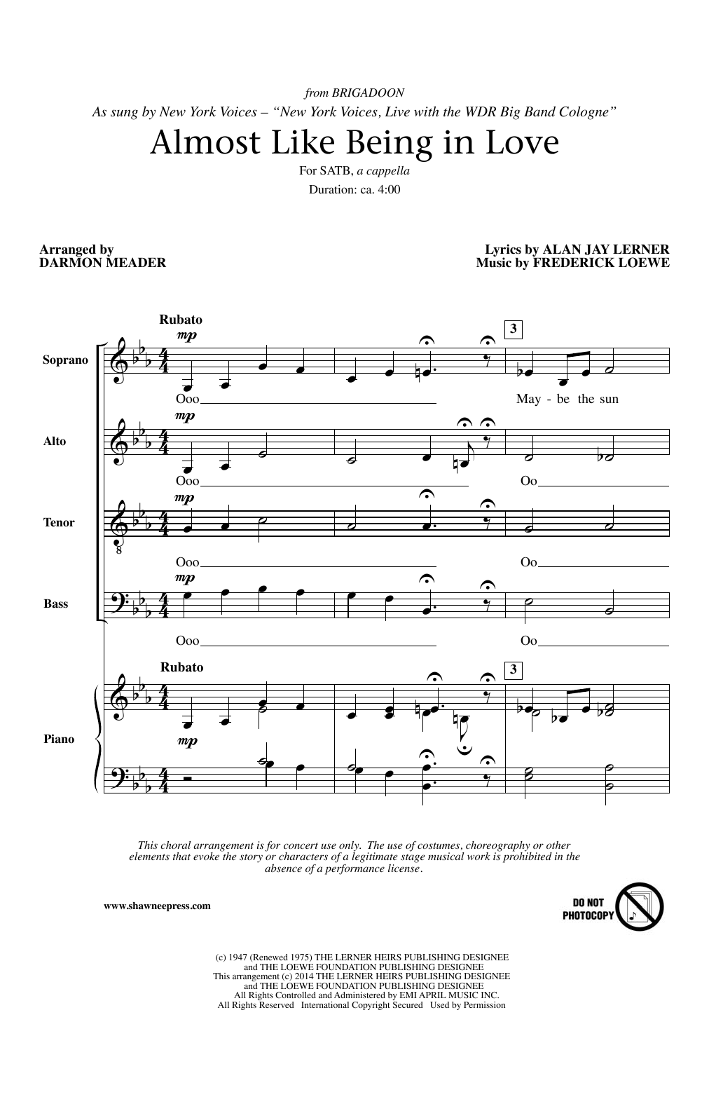 Darmon Meader Almost Like Being In Love sheet music notes and chords arranged for SATB Choir