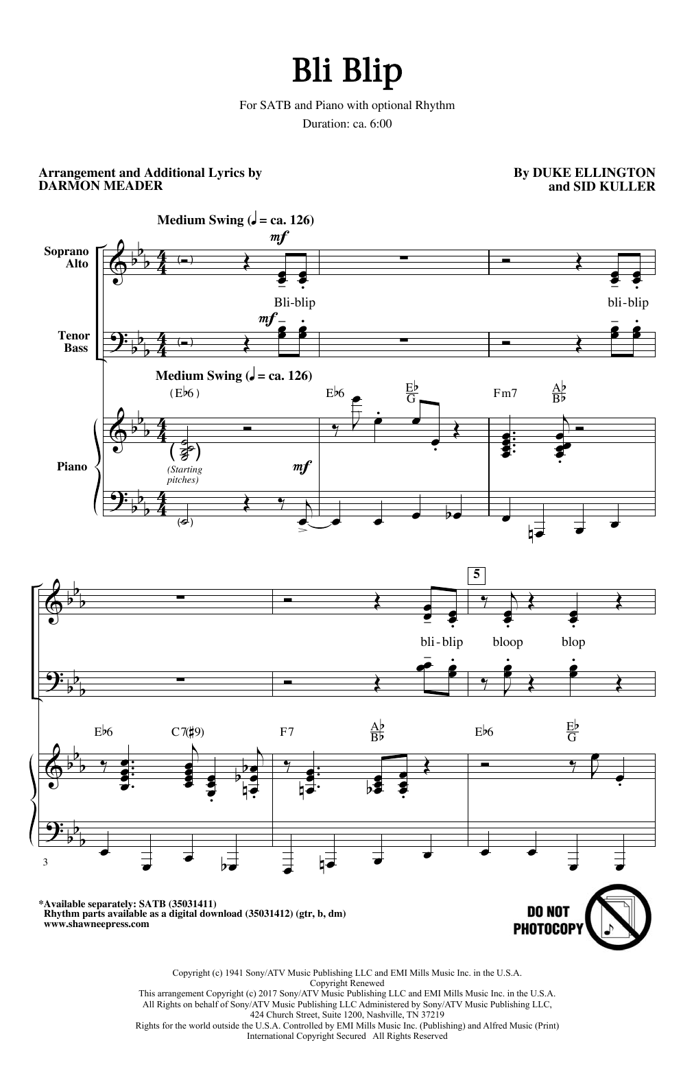 Darmon Meader Bli-Blip sheet music notes and chords arranged for SATB Choir