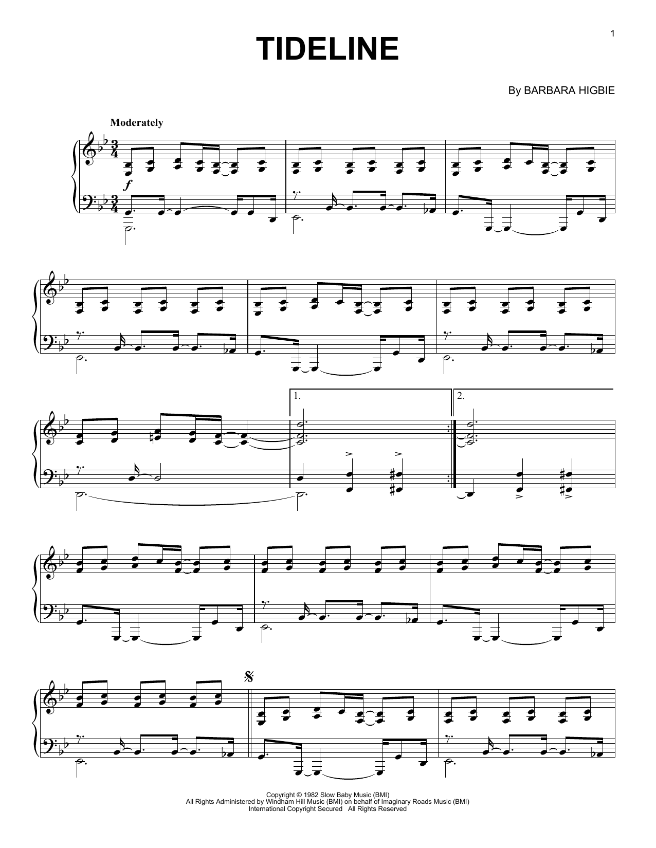 Darol Anger and Barbara Higbie Tideline sheet music notes and chords arranged for Piano Solo