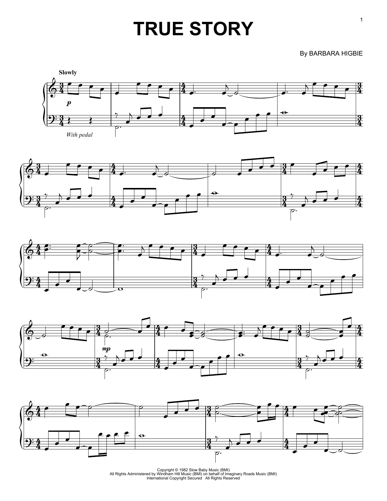 Darol Anger and Barbara Higbie True Story sheet music notes and chords arranged for Piano Solo