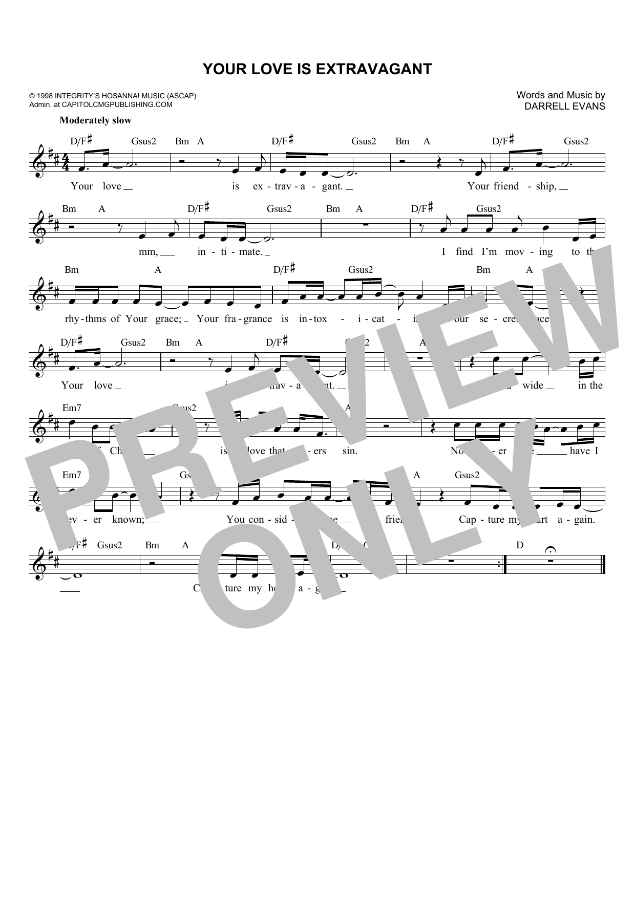 Darrell Evans Your Love Is Extravagant sheet music notes and chords arranged for Lead Sheet / Fake Book