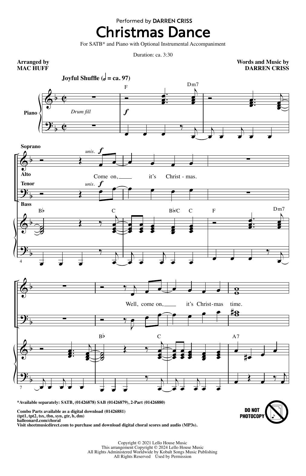 Darren Criss Christmas Dance (arr. Mac Huff) sheet music notes and chords arranged for 2-Part Choir