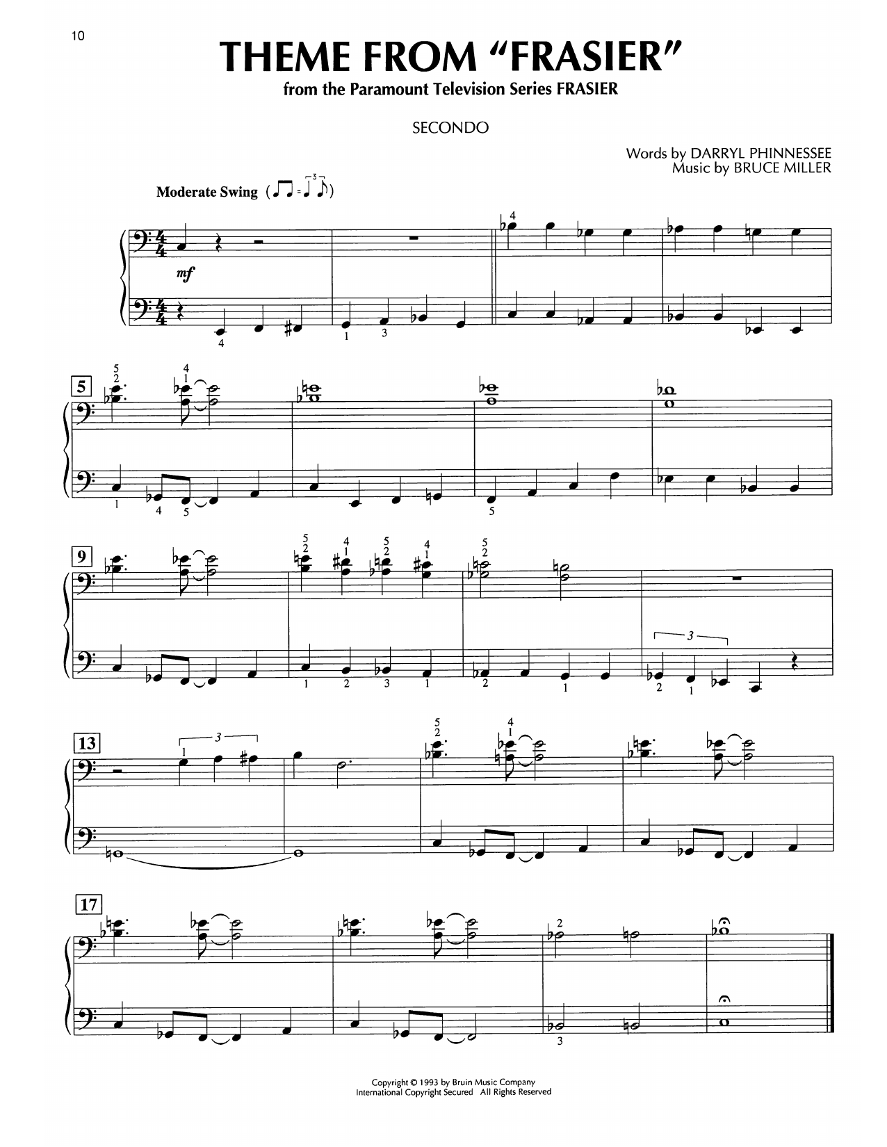 Darryl Phinnessee Frasier - End Title (Theme from Frasier) sheet music notes and chords arranged for Piano Duet