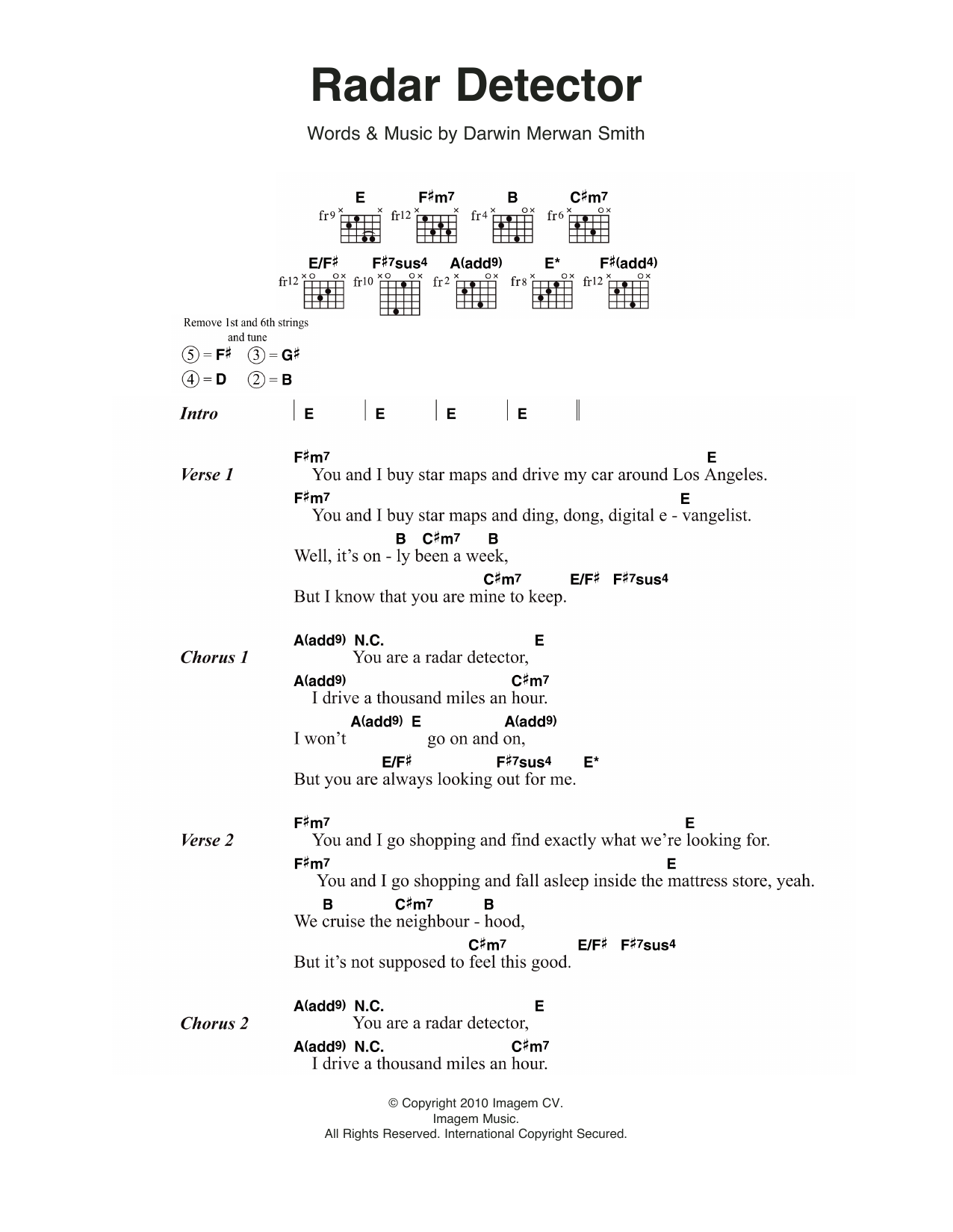 Darwin Deez Radar Detector sheet music notes and chords arranged for Guitar Chords/Lyrics