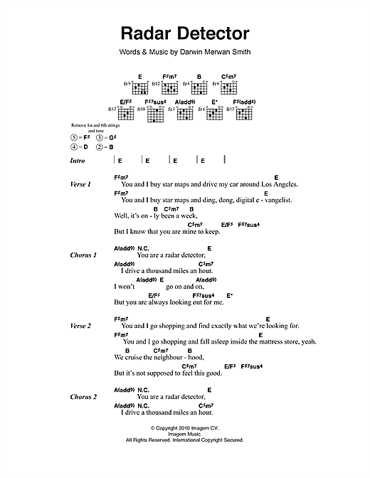 Darwin Deez Radar Detector sheet music notes and chords arranged for Guitar Chords/Lyrics
