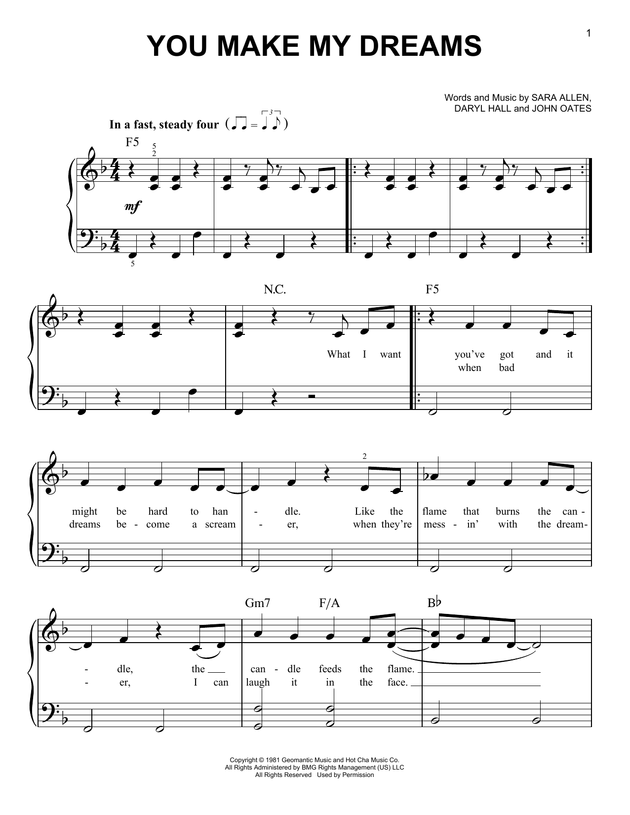 Daryl Hall & John Oates You Make My Dreams sheet music notes and chords arranged for Easy Bass Tab