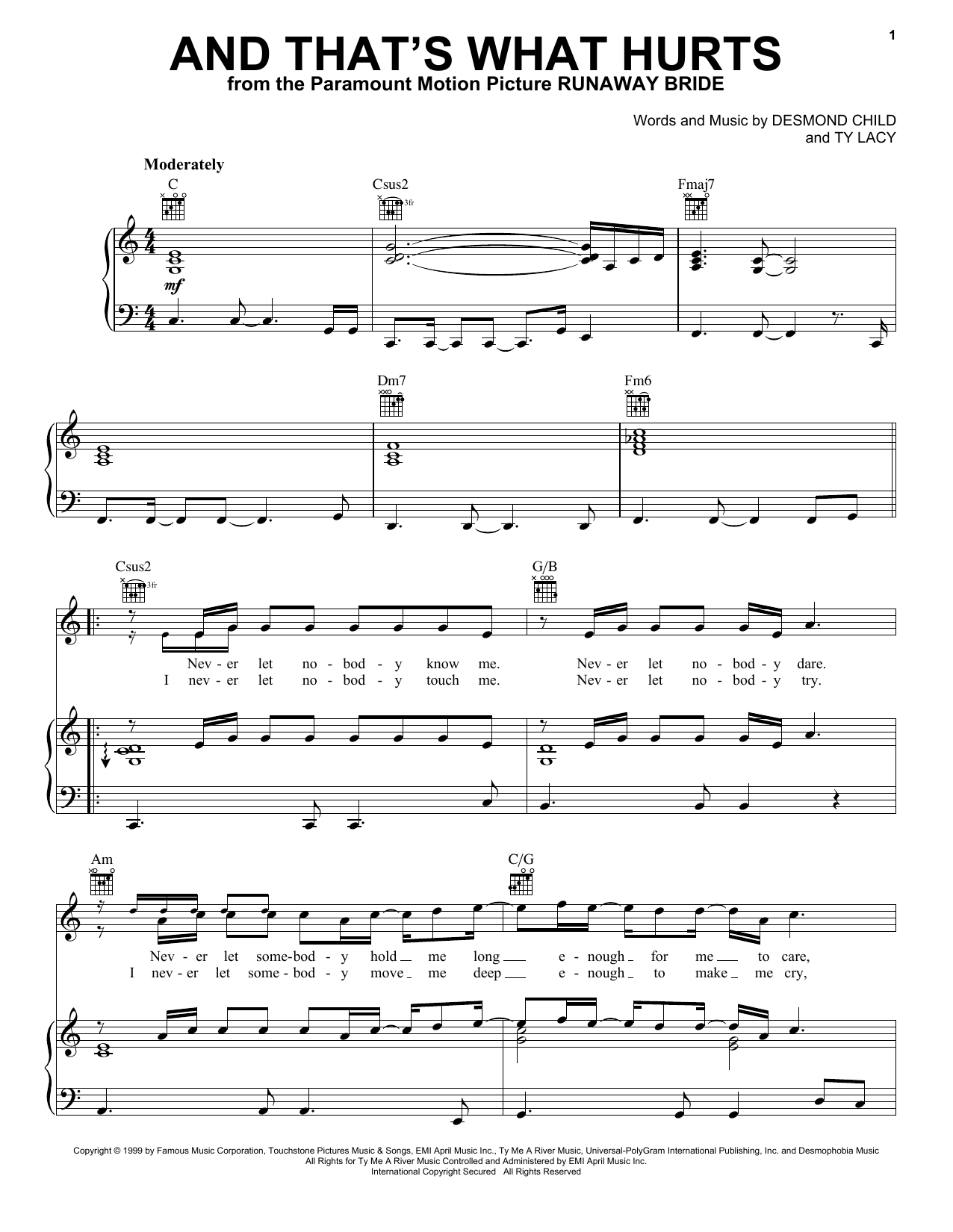 Daryl Hall and John Oates And That's What Hurts sheet music notes and chords arranged for Piano, Vocal & Guitar Chords (Right-Hand Melody)