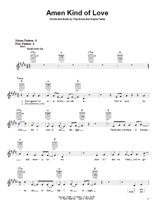 Daryle Singletary Amen Kind Of Love sheet music notes and chords arranged for Easy Guitar