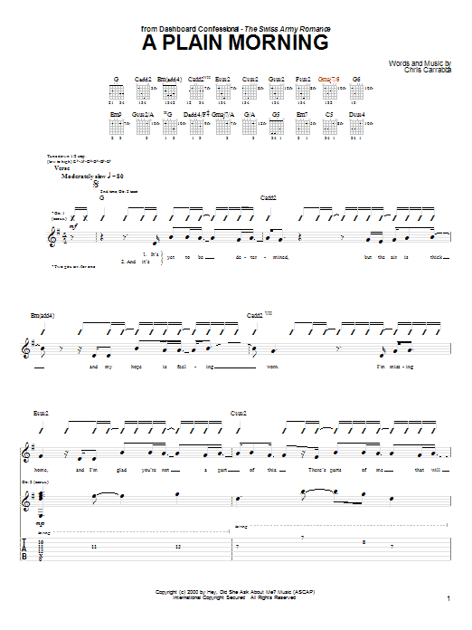 Dashboard Confessional A Plain Morning sheet music notes and chords arranged for Guitar Tab