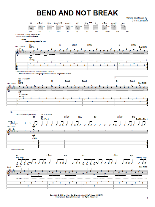 Dashboard Confessional Bend And Not Break sheet music notes and chords arranged for Guitar Tab