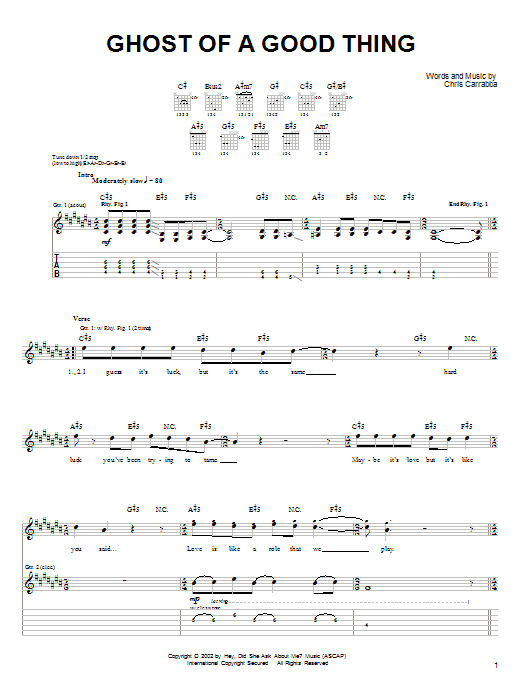 Dashboard Confessional Ghost Of A Good Thing sheet music notes and chords arranged for Guitar Tab