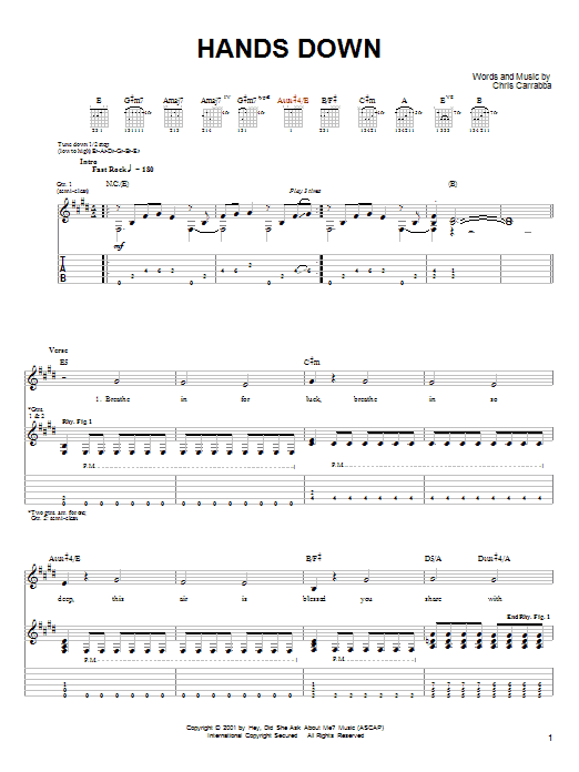 Dashboard Confessional Hands Down sheet music notes and chords arranged for Guitar Lead Sheet