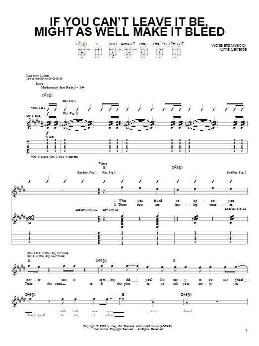 Dashboard Confessional If You Can't Leave It Be, Might As Well Make It Bleed sheet music notes and chords arranged for Guitar Tab