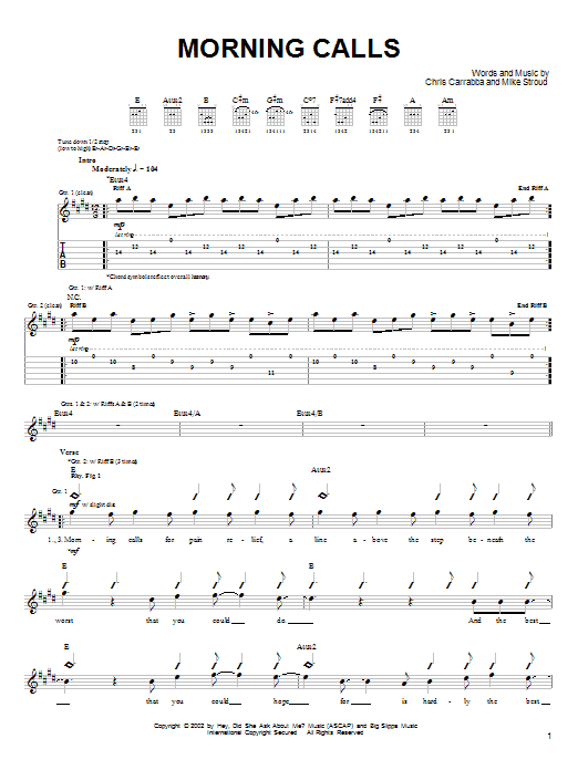 Dashboard Confessional Morning Calls sheet music notes and chords arranged for Guitar Tab