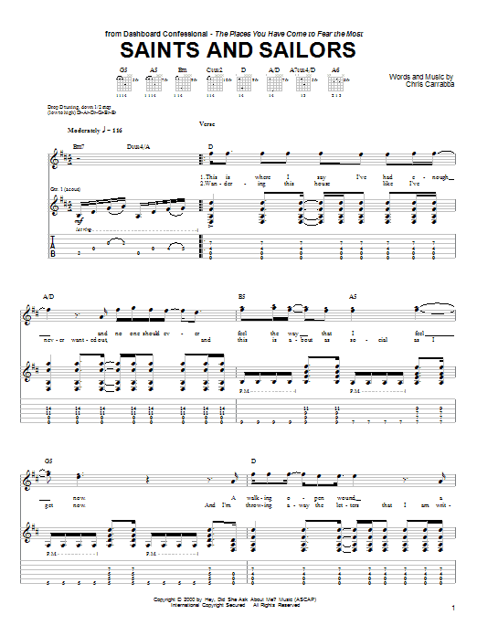 Dashboard Confessional Saints And Sailors sheet music notes and chords arranged for Guitar Tab