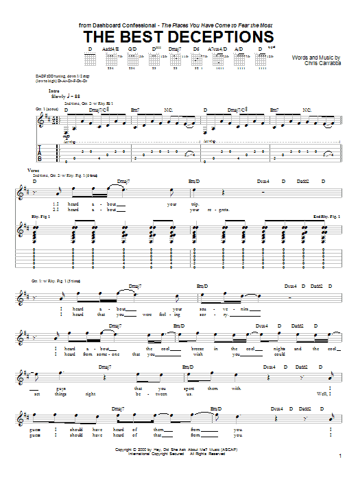 Dashboard Confessional The Best Deceptions sheet music notes and chords arranged for Guitar Tab