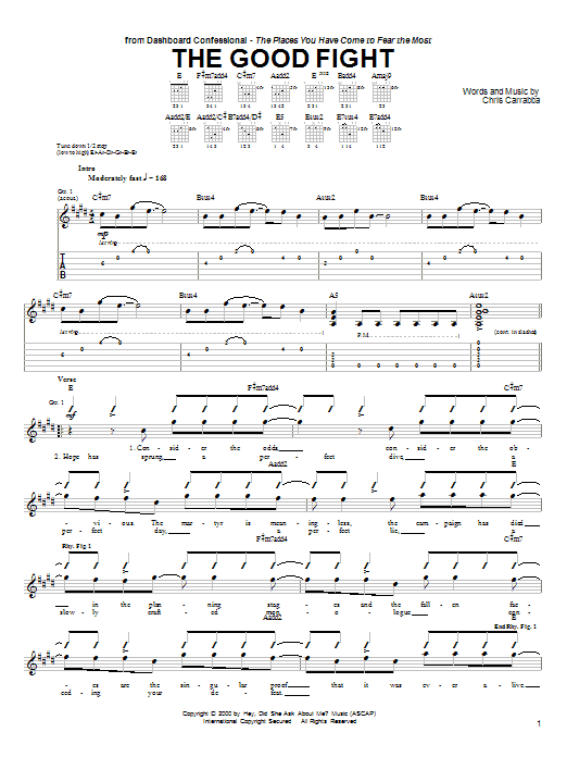 Dashboard Confessional The Good Fight sheet music notes and chords arranged for Guitar Tab