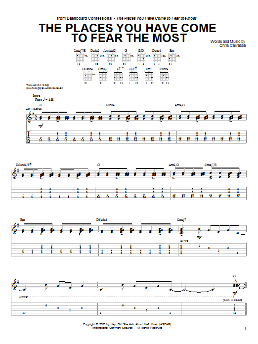 Dashboard Confessional The Places You Have Come To Fear The Most sheet music notes and chords arranged for Guitar Tab