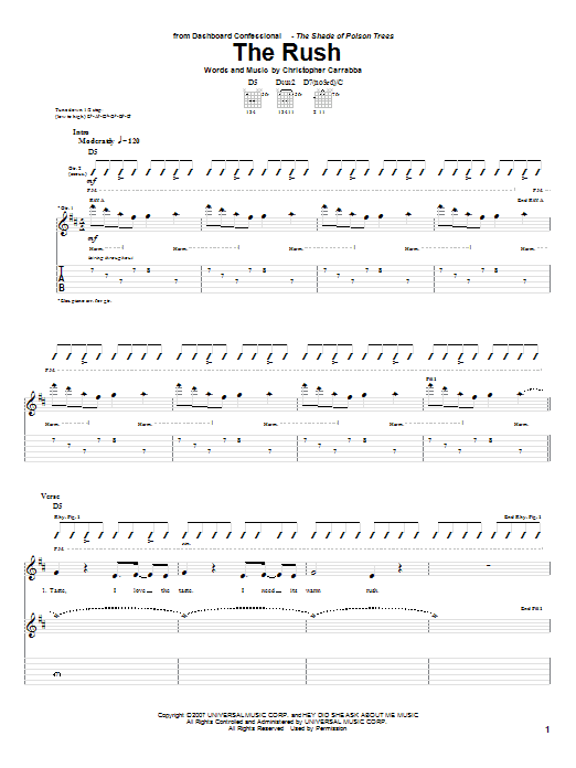 Dashboard Confessional The Rush sheet music notes and chords arranged for Guitar Tab