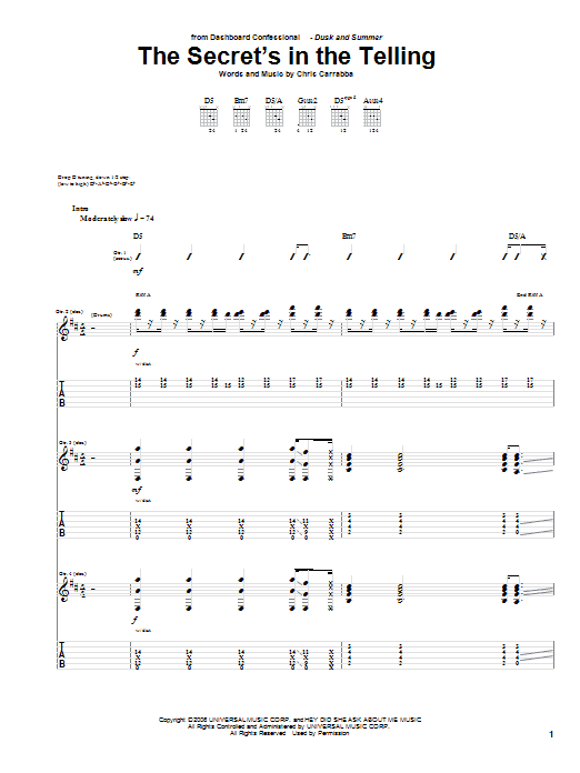Dashboard Confessional The Secret's In The Telling sheet music notes and chords arranged for Guitar Tab