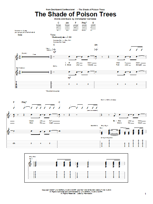 Dashboard Confessional The Shade Of Poison Trees sheet music notes and chords arranged for Guitar Tab