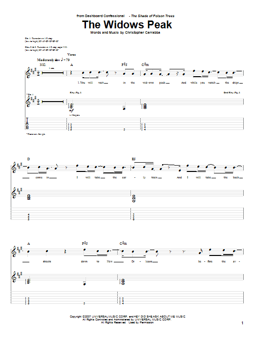 Dashboard Confessional The Widows Peak sheet music notes and chords arranged for Guitar Tab