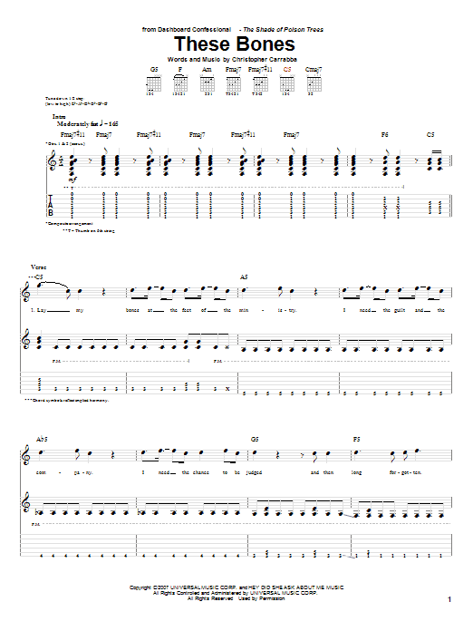 Dashboard Confessional These Bones sheet music notes and chords arranged for Guitar Tab