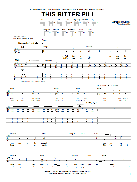 Dashboard Confessional This Bitter Pill sheet music notes and chords arranged for Guitar Tab