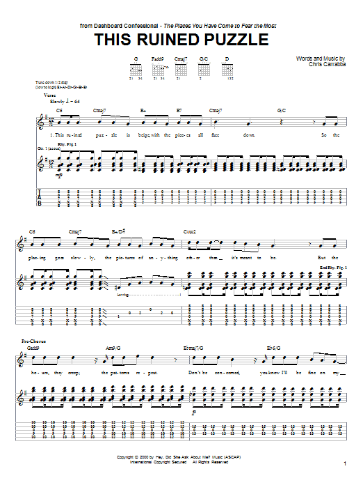 Dashboard Confessional This Ruined Puzzle sheet music notes and chords arranged for Guitar Tab