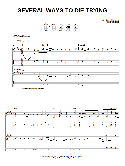 Dashboard Confessional Several Ways To Die Trying sheet music notes and chords arranged for Guitar Tab