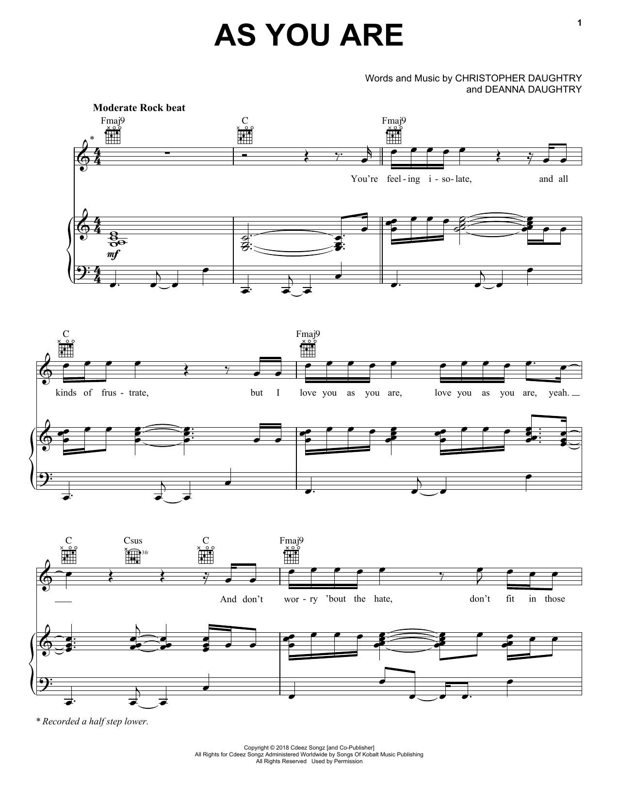 Daughtry As You Are sheet music notes and chords arranged for Piano, Vocal & Guitar Chords (Right-Hand Melody)