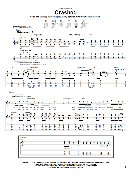 Daughtry Crashed sheet music notes and chords arranged for Guitar Tab